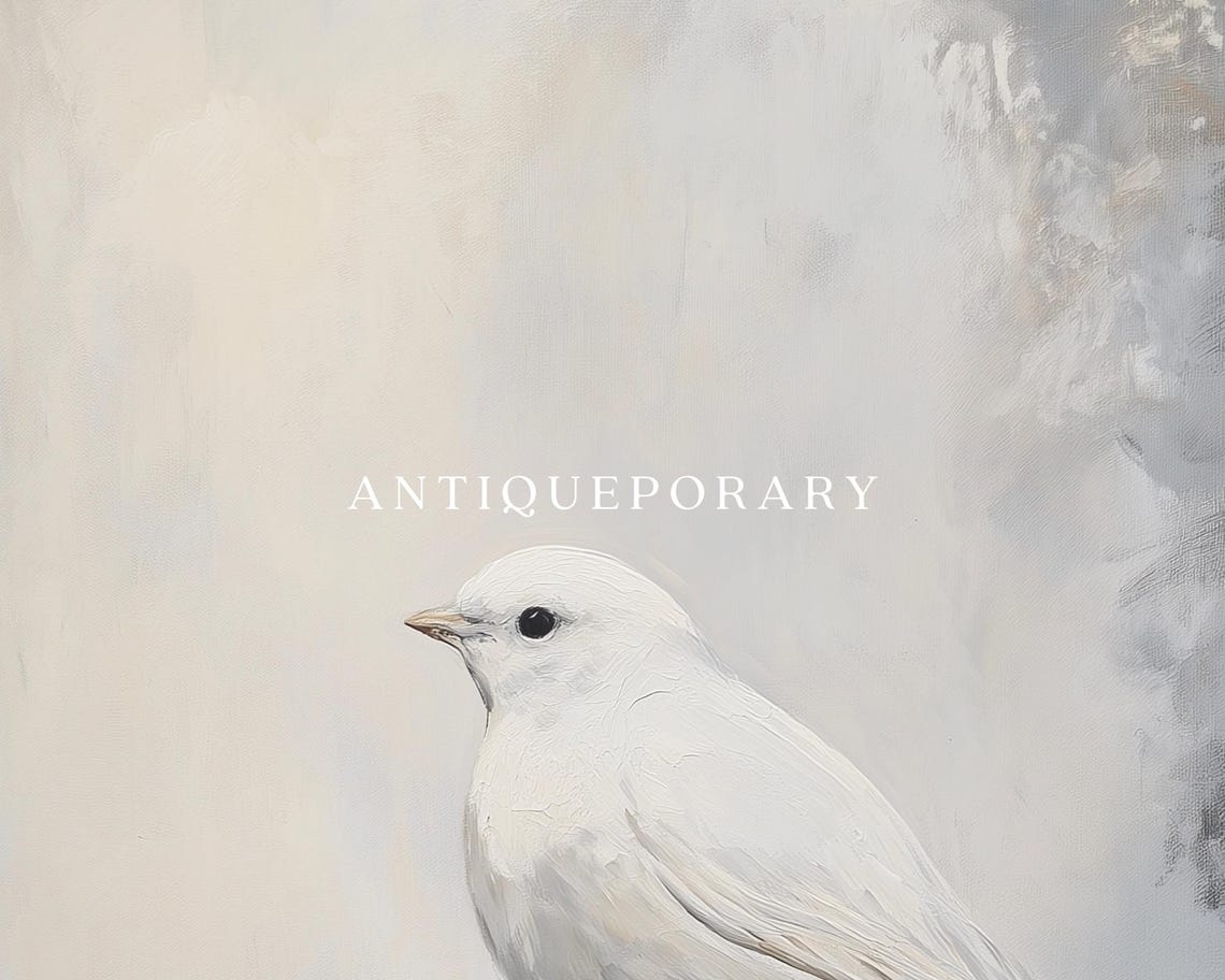 White Bird on Rock Muted Minimalist Vintage Bird Painting Poster - Image 3