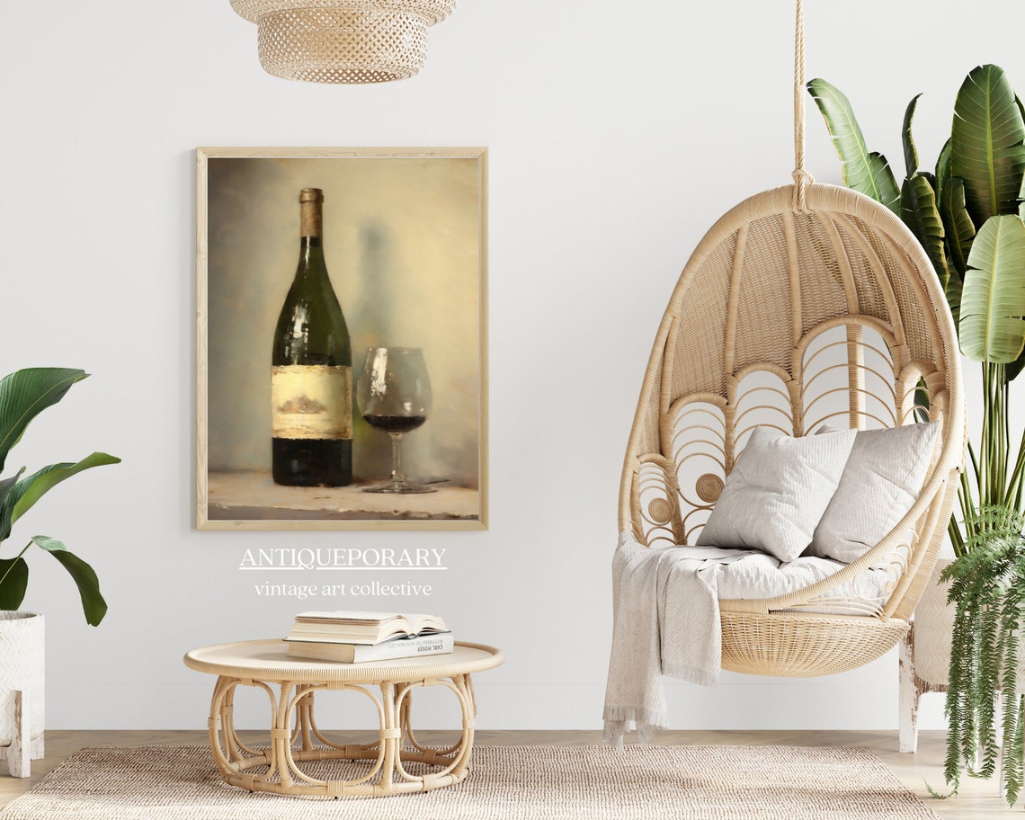 Red Wine Bottle and Filled Glass Vintage Kitchen Still Life Print - Image 4
