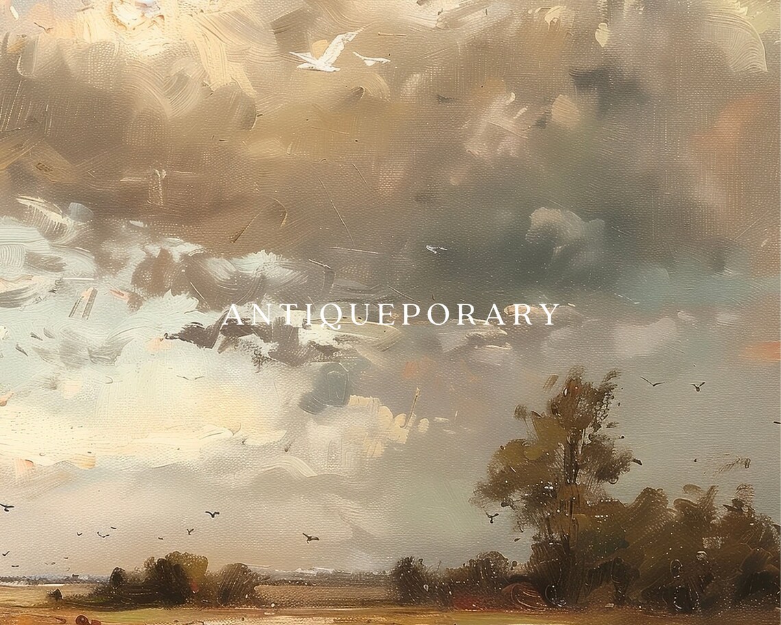 Muted Tonal Plains Cloudy Sky Vintage Landscape Painting Poster - Image 2