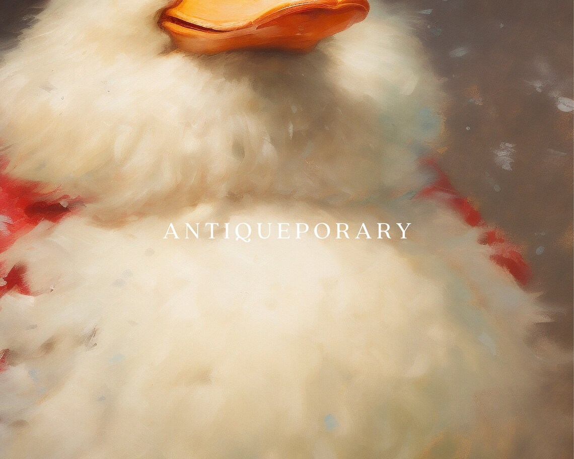 Festive Duck in Santa Hat Snowy Christmas Holiday Portrait Poster - Image 2