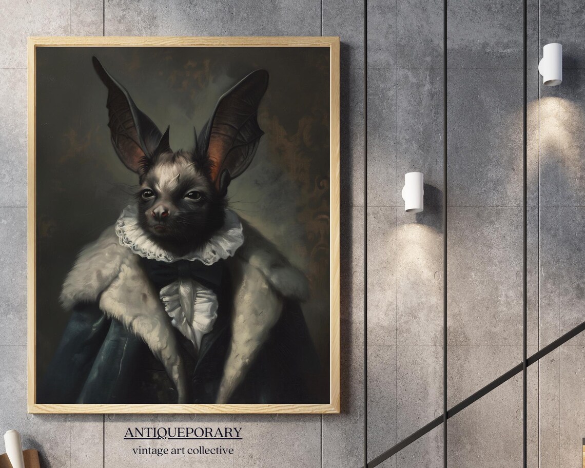 Gothic Bat in Lace Ruff and Fur Coat Halloween Portrait Poster - Image 7