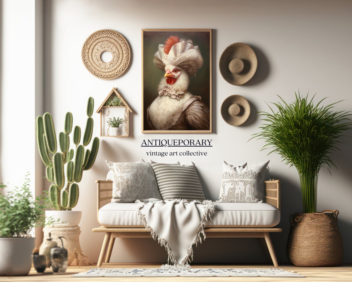 White Hen Lady in Lace Bonnet Victorian Poultry Portrait Poster - Image 6