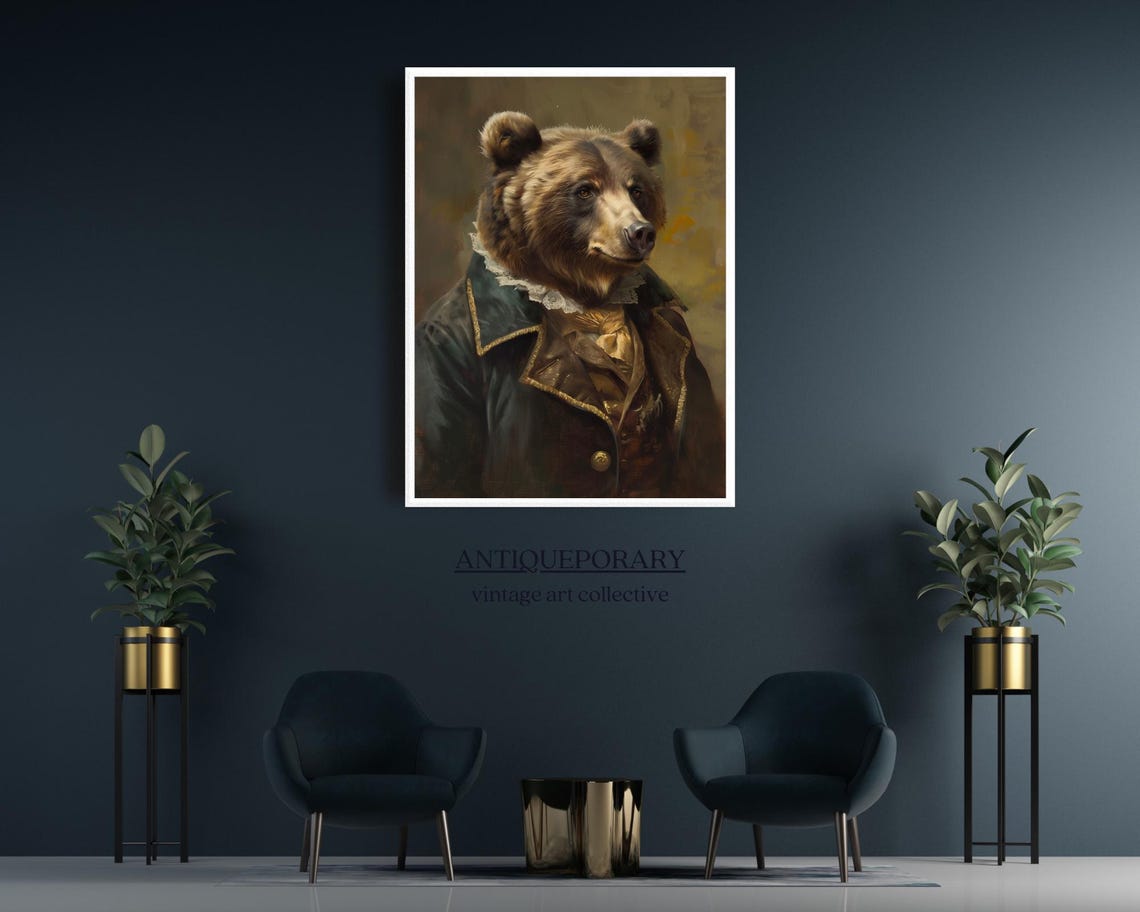 Distinguished Brown Bear Gentleman Oil Portrait Animal Art Poster - Image 4