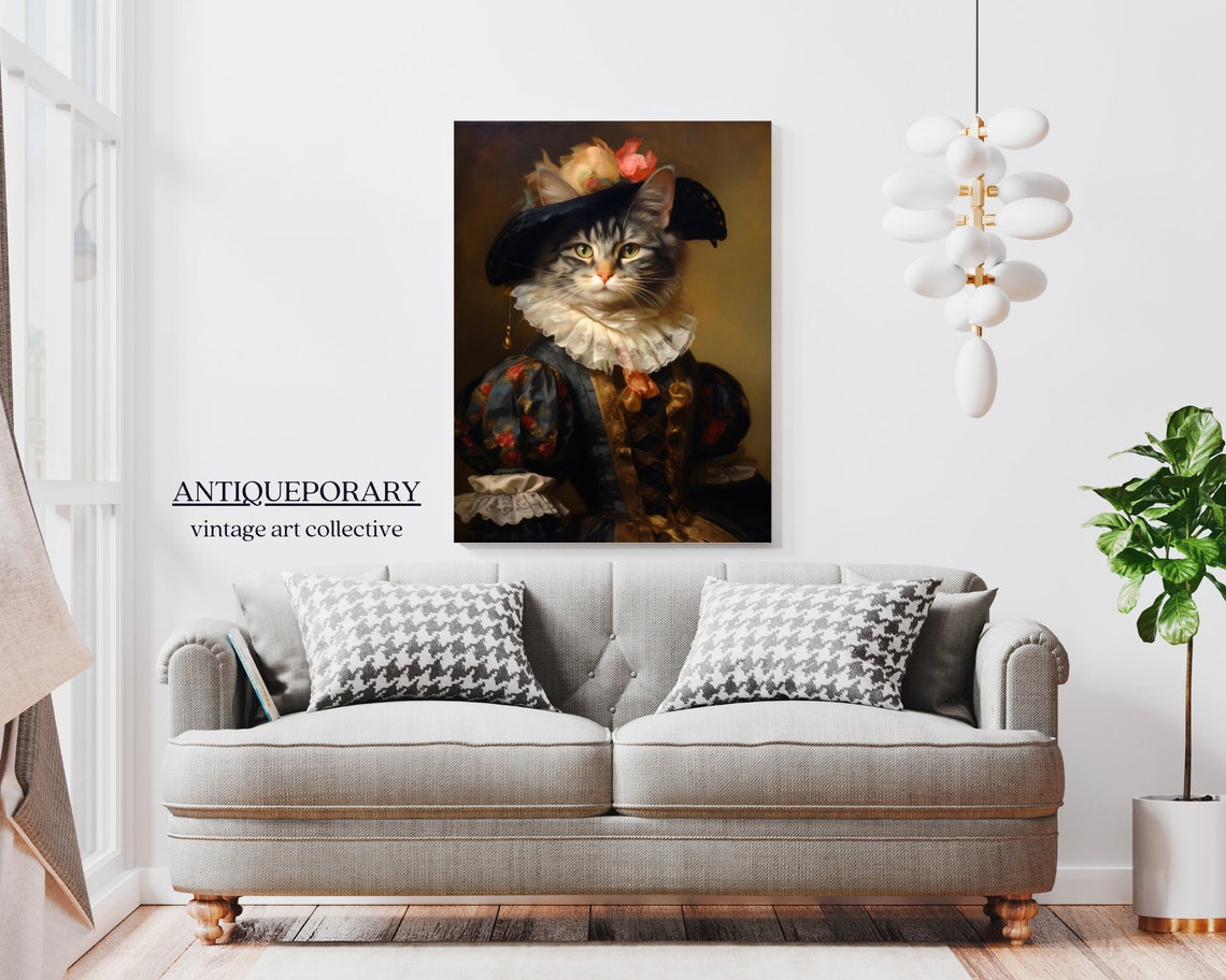 Lady Cat in Black Rose Hat Floral Victorian Gown Portrait Poster - Image 6
