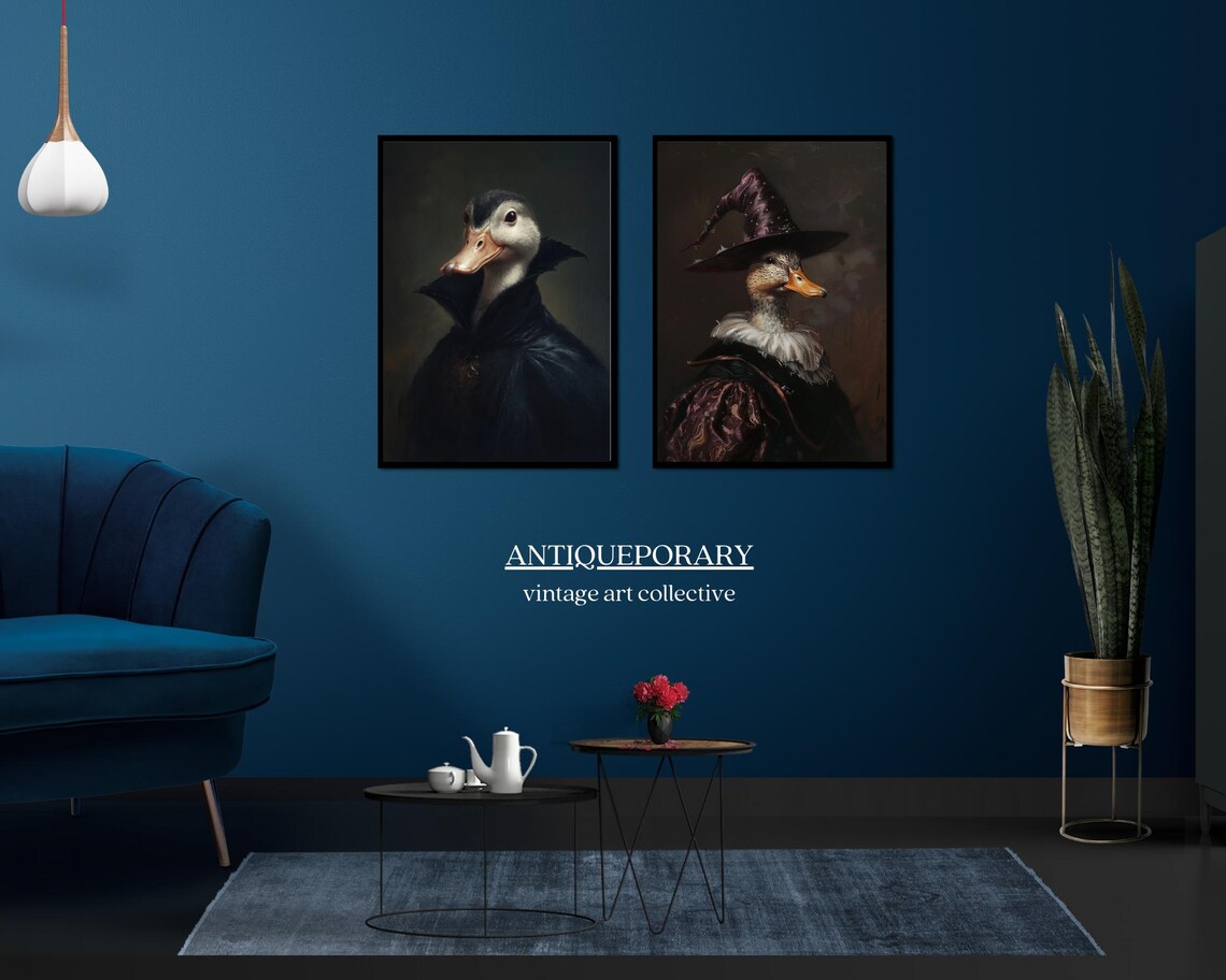 Duck in Black Cape Gothic Vintage Portrait Animal Wall Poster - Image 4