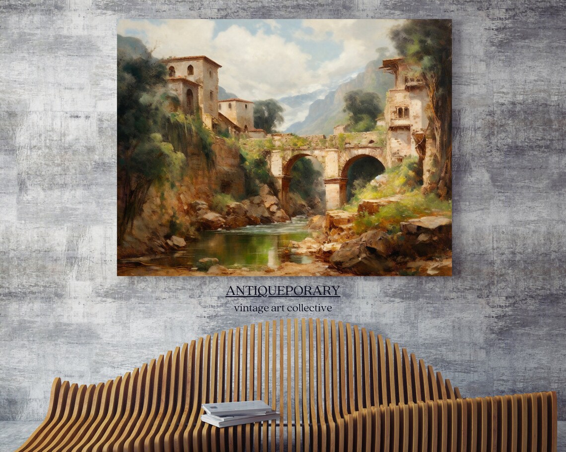 Vintage Landscape Painting Rustic Italian Village Landscape Print European Country Painting Antique Art - Image 5