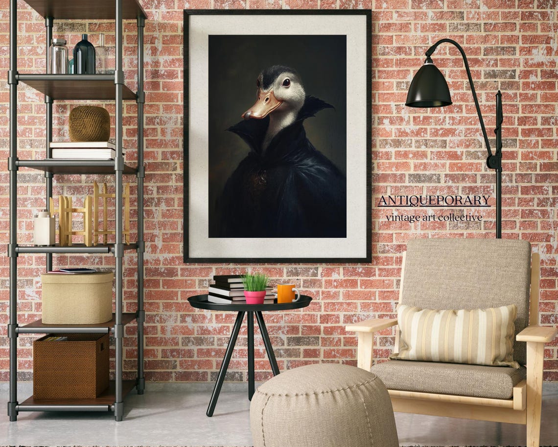 Duck in Black Cape Gothic Vintage Portrait Animal Wall Poster - Image 5