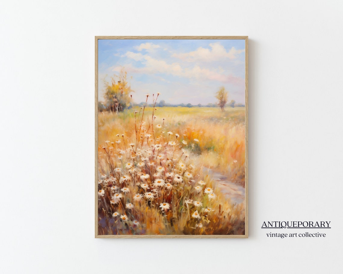 Sunlit Meadow of Wild Daisies Golden Summer Field Art Poster