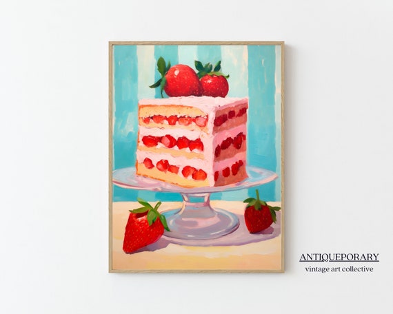 Colorful Cake Oil Painting Pop Art Print Contemporary Still Life Kitchen Print Modern French Dessert Wall Decor Trendy Retro Painting