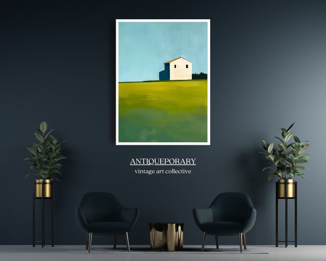 Minimalist White Farmhouse Green Hill Abstract Landscape Poster - Image 4