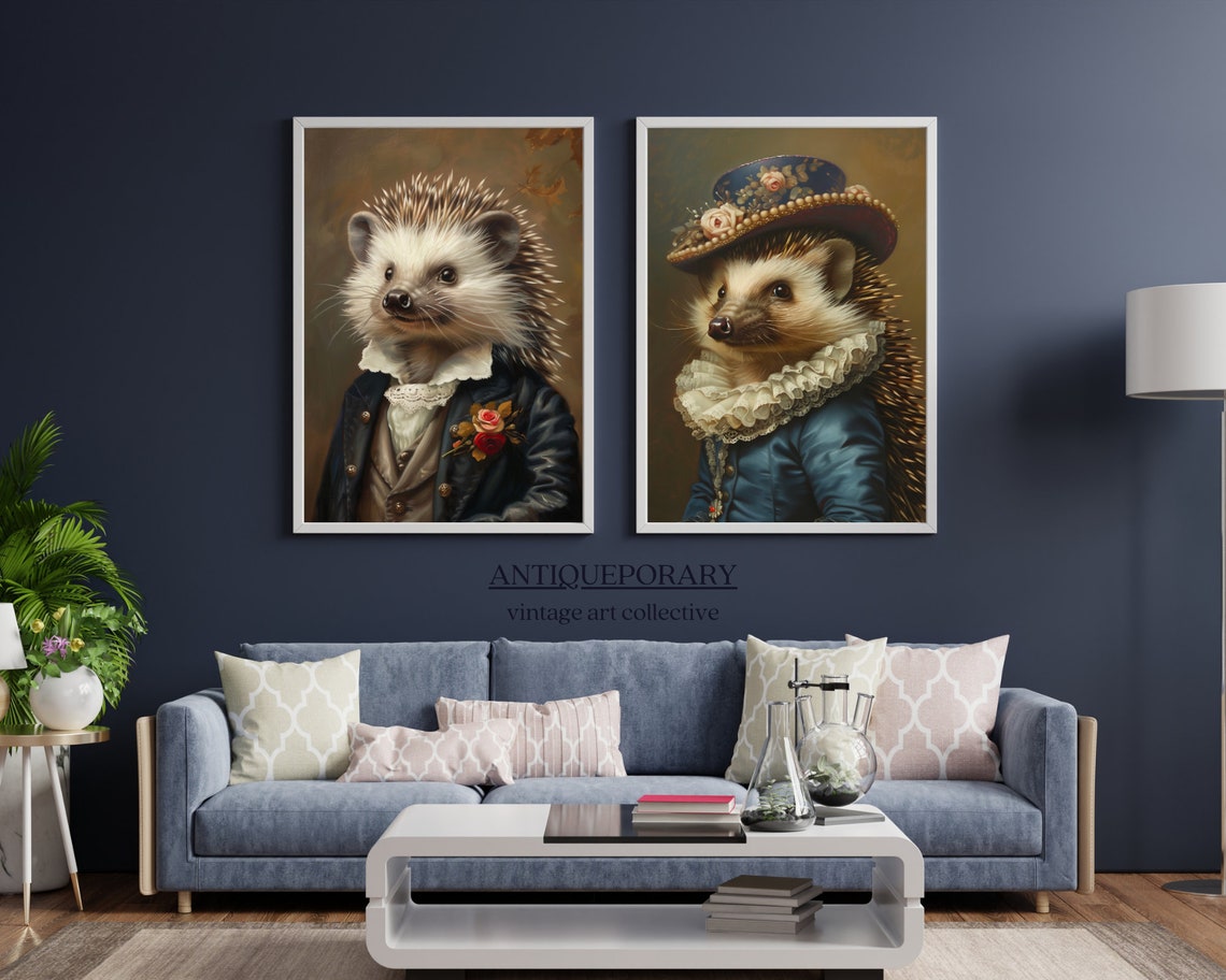 Lady Hedgehog Portrait Floral Hat Lace Ruff Victorian Painting Poster - Image 4