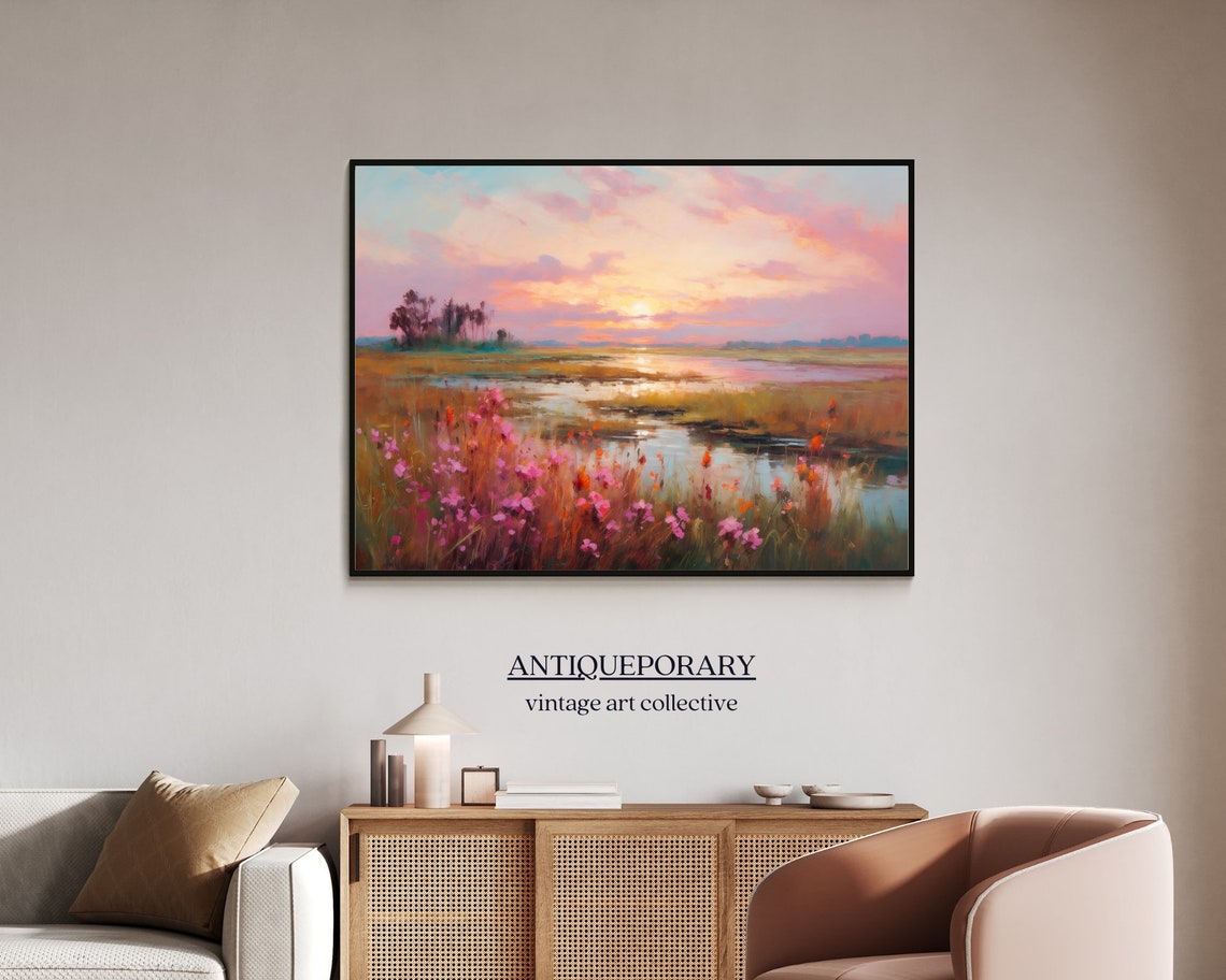 Wildflower Marsh Sunset Reflections Impressionist Landscape Poster - Image 5