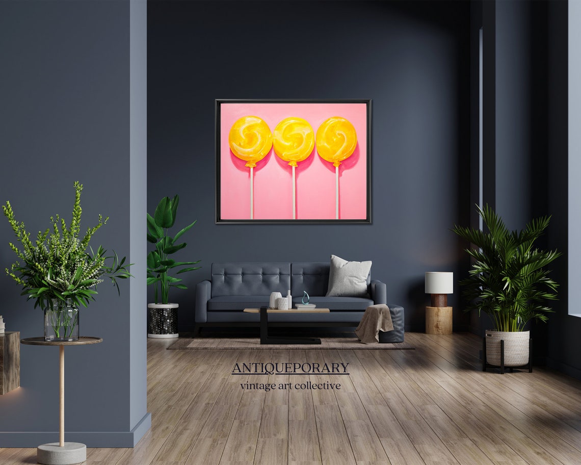 Sweet Yellow Lollipops Trio on Pink Modern Pop Art Kitchen Poster - Image 2