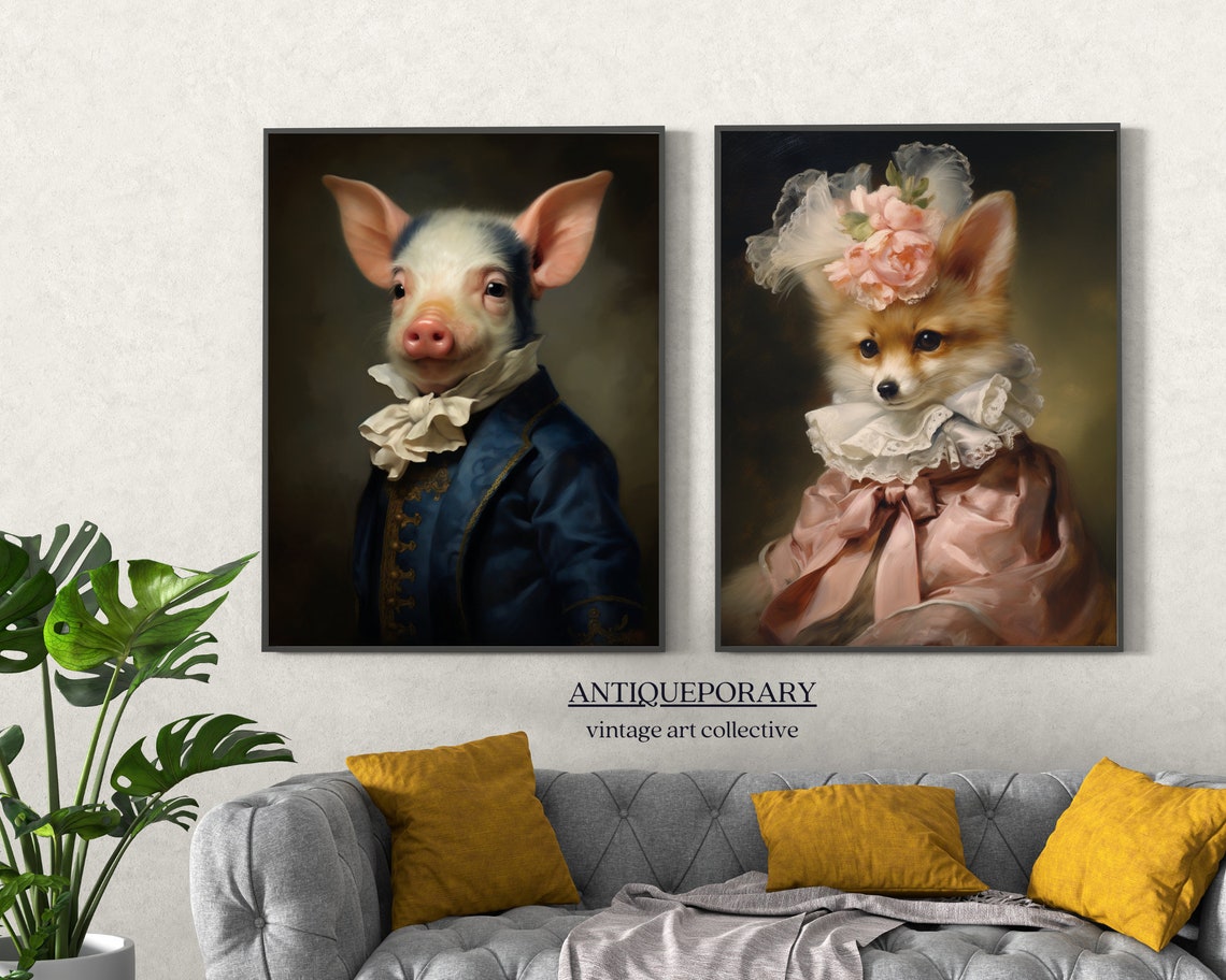 Baby Pig Vintage Portrait Victorian Animal Portrait Dressed Animal Prints Altered Art Print Renaissance Animal Painting Farm Animal Art - Image 6