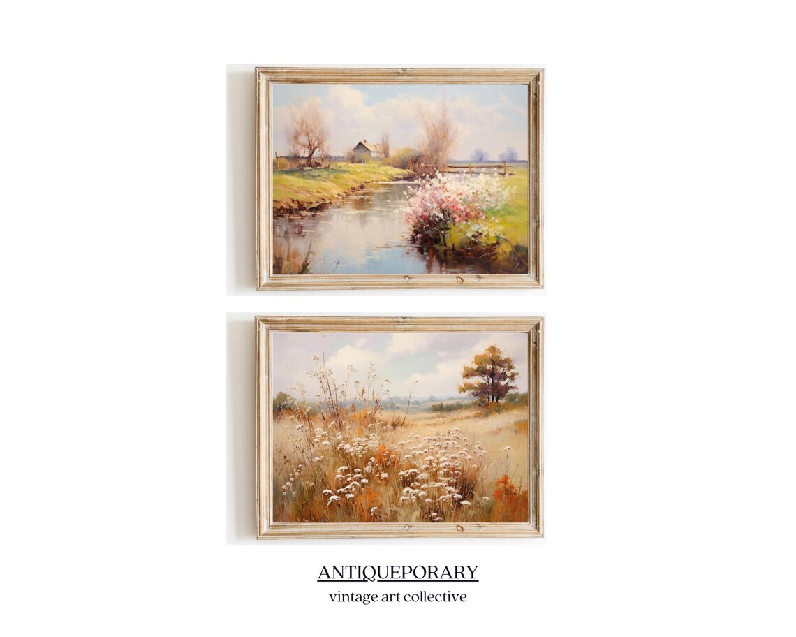 Spring Blossom Stream Countryside Cottage Peaceful Landscape Art Poster - Image 2