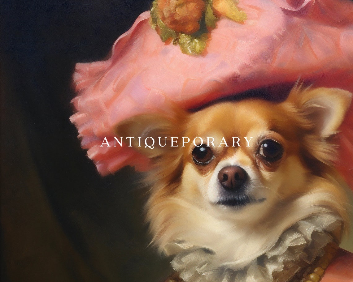 Chihuahua in Pink Satin Gown Pearls Elegant Dog Portrait Poster - Image 3