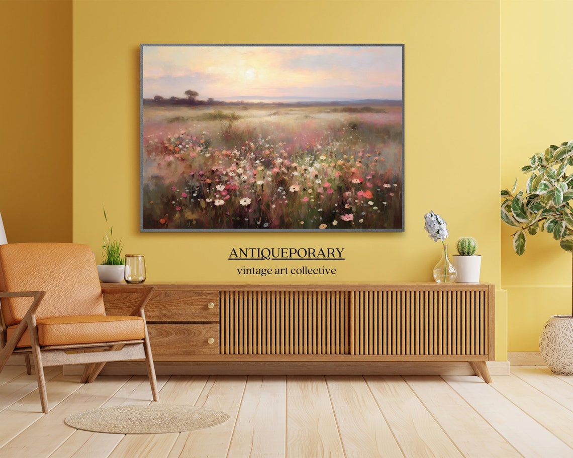 Wildflower Field Landscape Oil Painting Vintage Sunset Landscape Art Print Country Field Wall Art Nature Art - Image 2