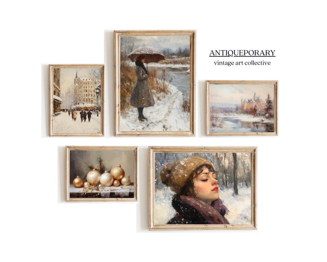 Woman in Snowfall Fur Hat Vintage Winter Portrait Oil Painting Poster - Image 4