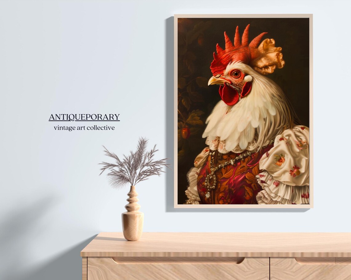 Rooster in Victorian Gown with Jewels Vintage Portrait Poster - Image 4
