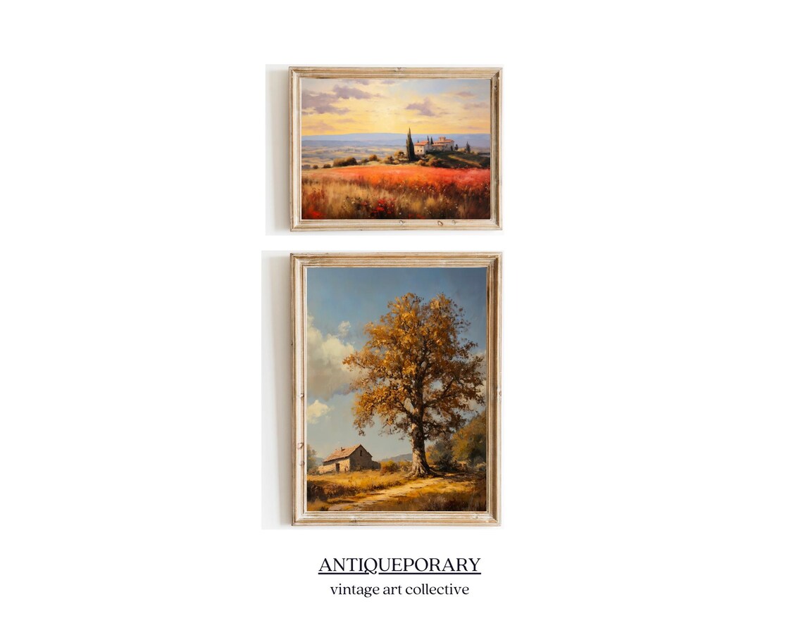 Golden Autumn Tree by Stone Cottage Vintage Pastoral Landscape Poster - Image 4