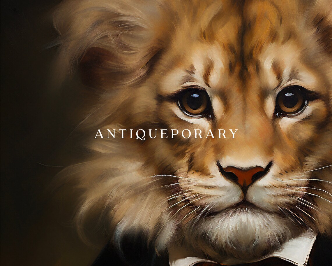 Lion Cub in Teal Victorian Suit Vintage Aristocratic Animal Portrait Poster - Image 3