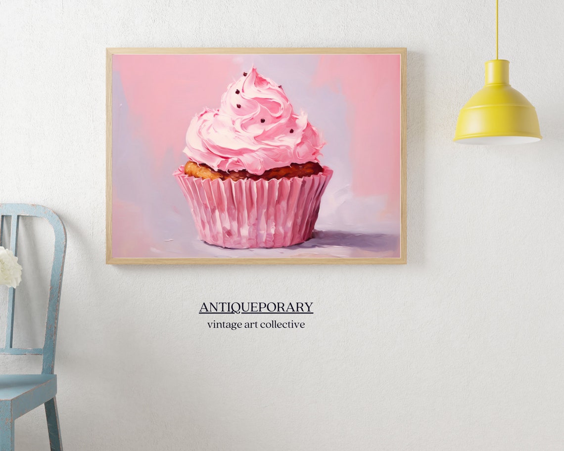 Pink Cupcake with Swirled Frosting on Pink Background Poster - Image 6