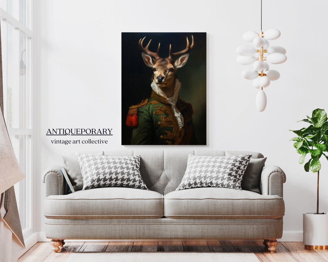 Noble Stag Deer in Green Military Uniform Regal Portrait Poster - Image 4