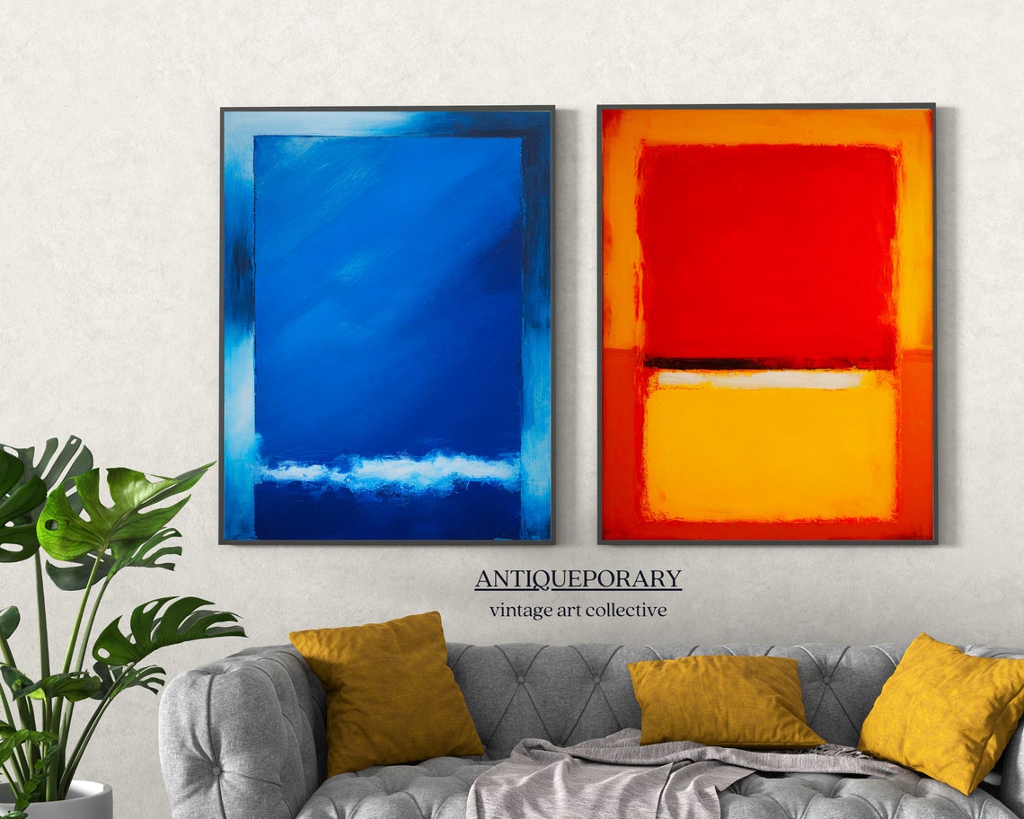 Deep Blue Rectangle Abstract Modern Color Field Minimalist Art Print - Image 2
