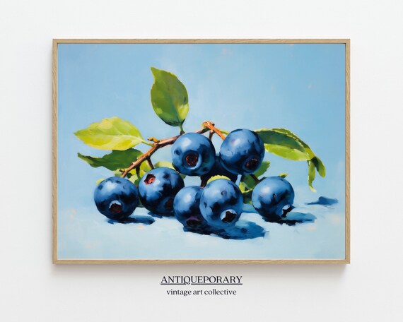 Blueberry Still Life Painting Abstract Fruit Art Blueberry Kitchen Art Modern Fruit Illustration Trendy Retro Artwork Vintage Pop Art