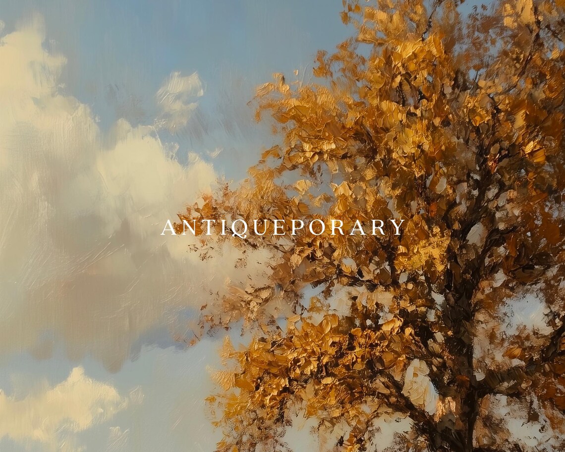 Golden Autumn Tree by Stone Cottage Vintage Pastoral Landscape Poster - Image 3