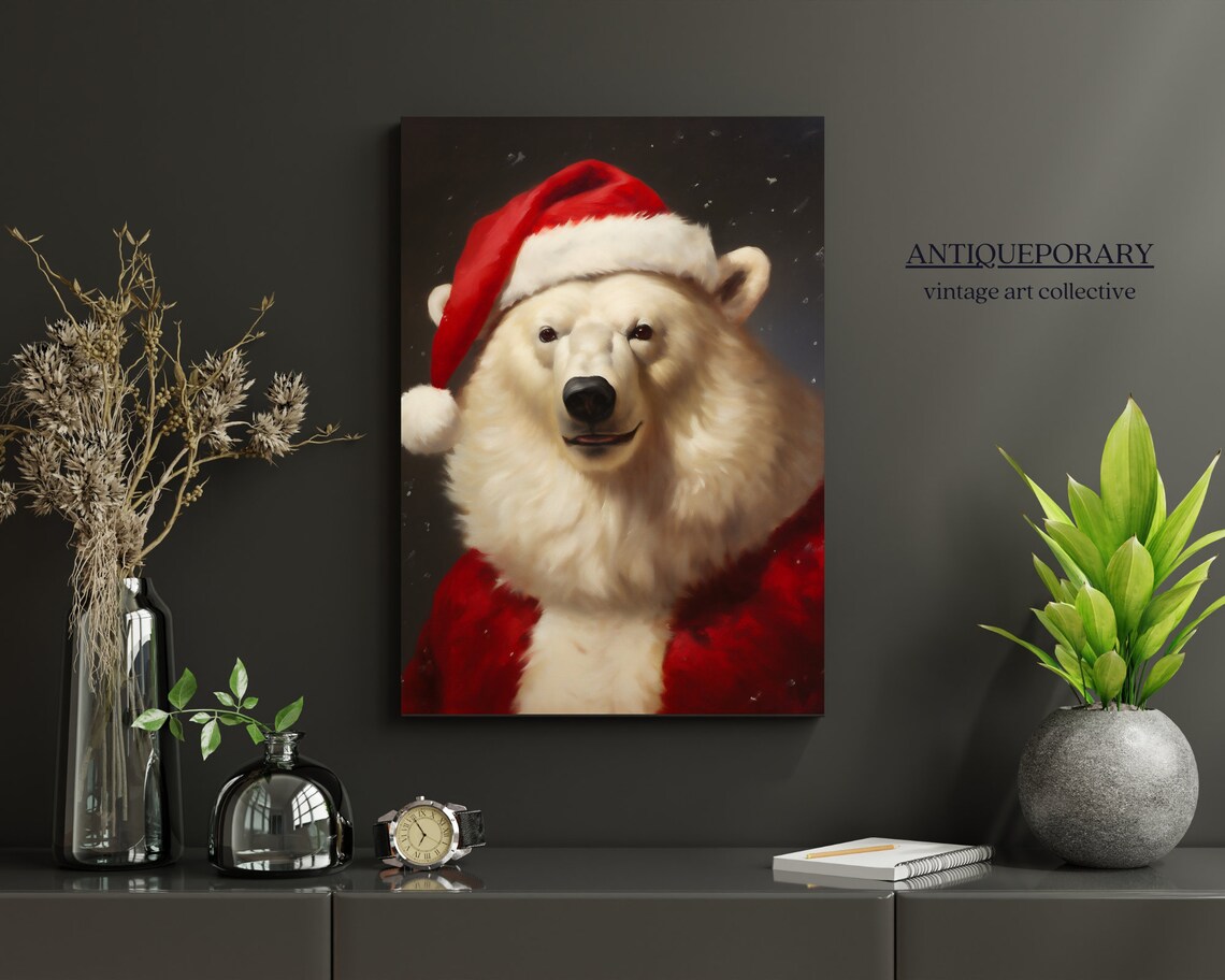Christmas Santa Polar Bear Portrait Vintage Holiday Art Poster - Image 7
