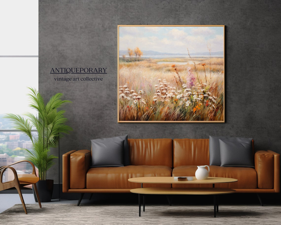 Vintage Landscape Oil Painting Wildflower Field Landscape Art Print White Flowers Country Field Art Nature Art - Image 6