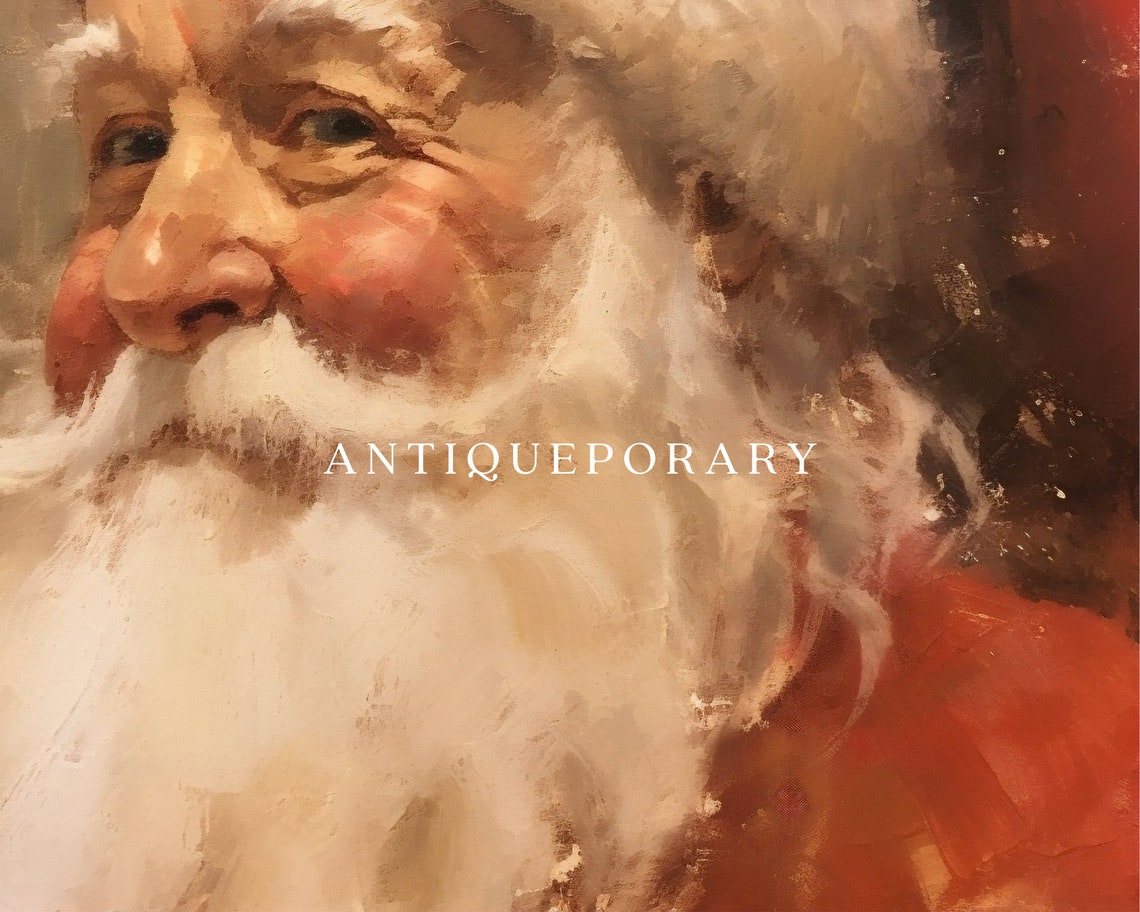 Rustic Santa Claus Portrait Close Up Vintage Christmas Print - Image 2