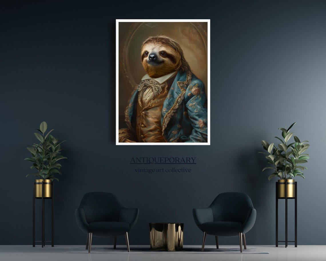 Smiling Sloth in Blue Victorian Jacket Vintage Portrait Poster - Image 6