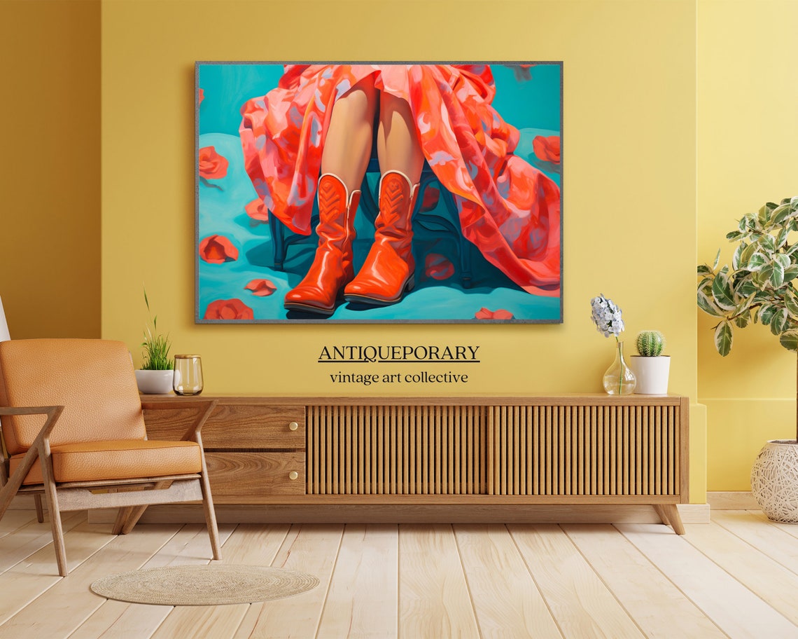 Red Cowboy Boots Painting Floral Dress Modern Fashion Art Poster - Image 7