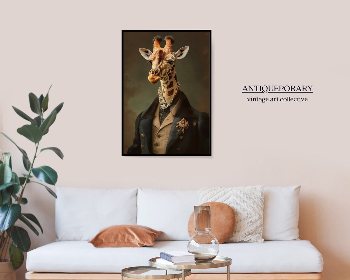 Dapper Victorian Giraffe Gentleman Oil Portrait Animal Art Poster - Image 3