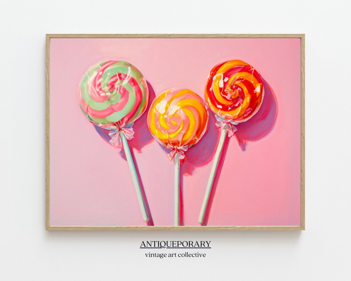 Colorful Swirl Lollipop Trio Pink Candy Art Fun Retro Style Poster - Image 7