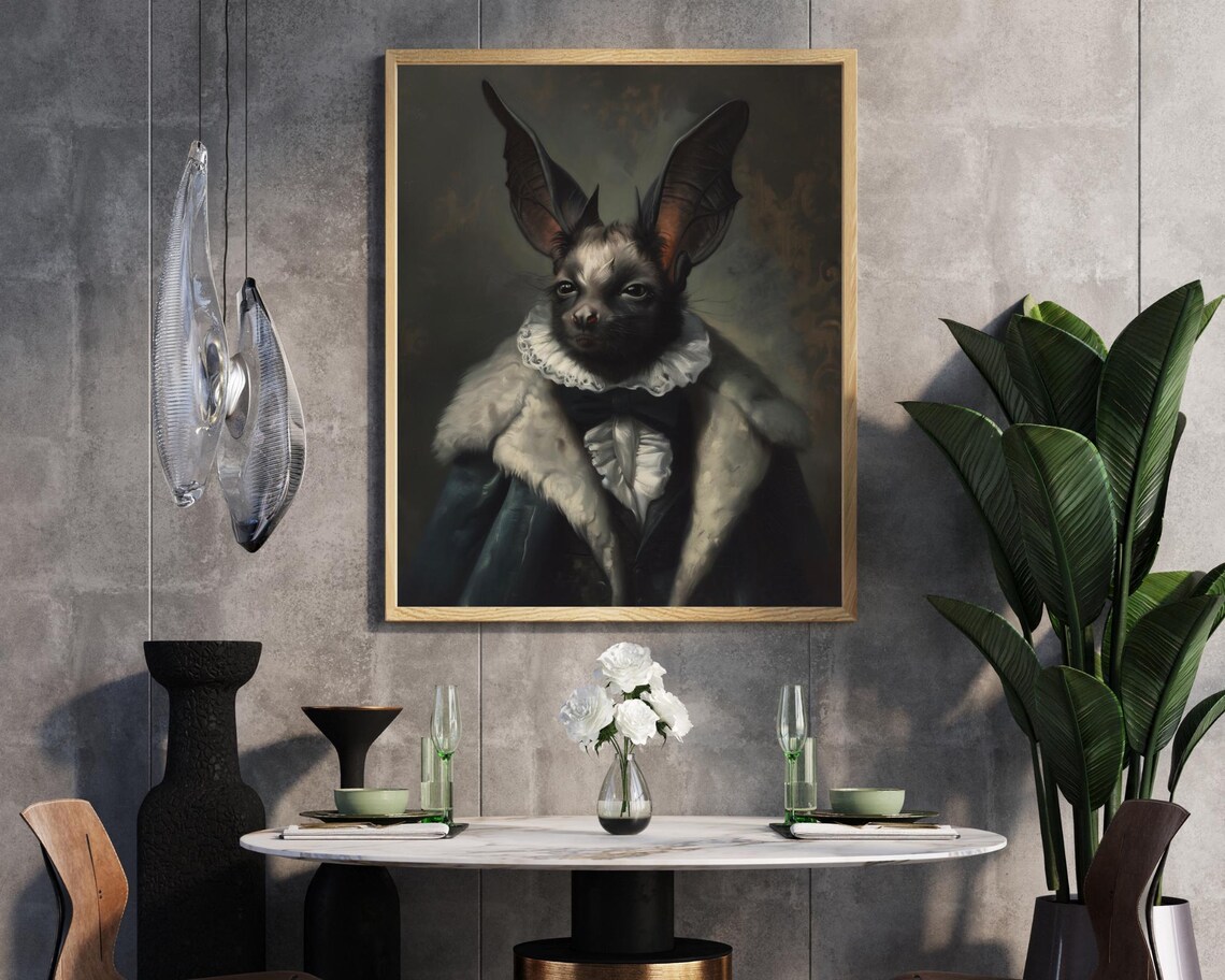 Gothic Bat in Lace Ruff and Fur Coat Halloween Portrait Poster - Image 6