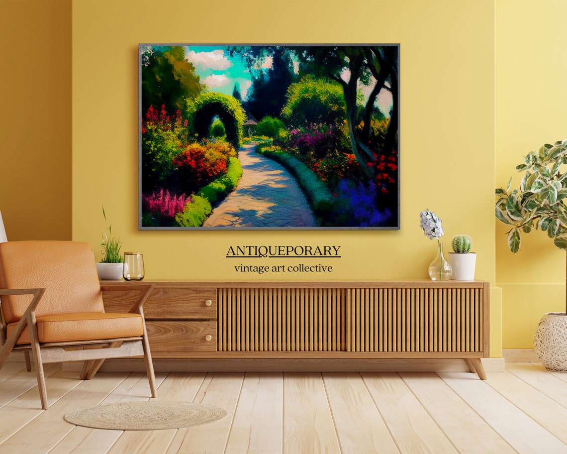 Vintage Flower Garden Painting Vintage Wall Art House On Country Lane Vintage English Cottage Art Flower Painting Country Lane - Image 6