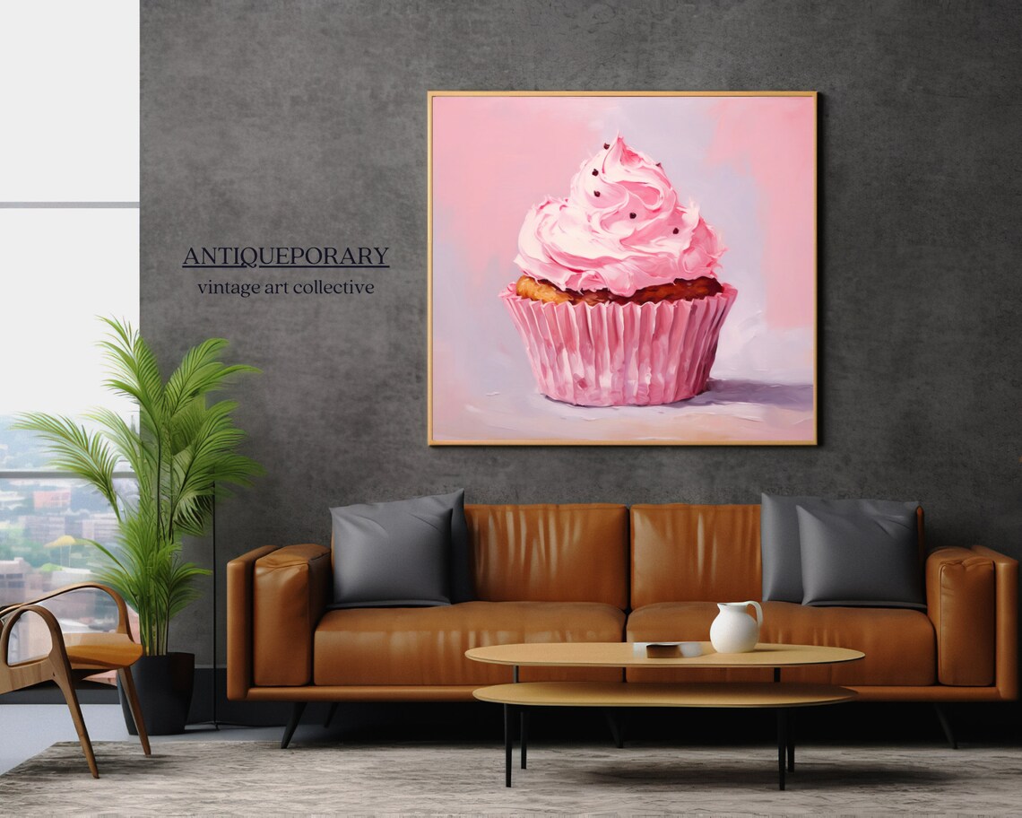 Pink Cupcake with Swirled Frosting on Pink Background Poster - Image 5