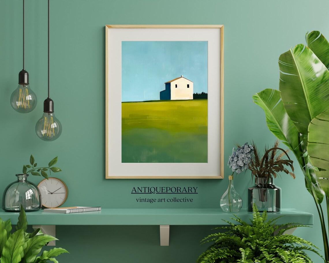 Minimalist White Farmhouse Green Hill Abstract Landscape Poster - Image 6