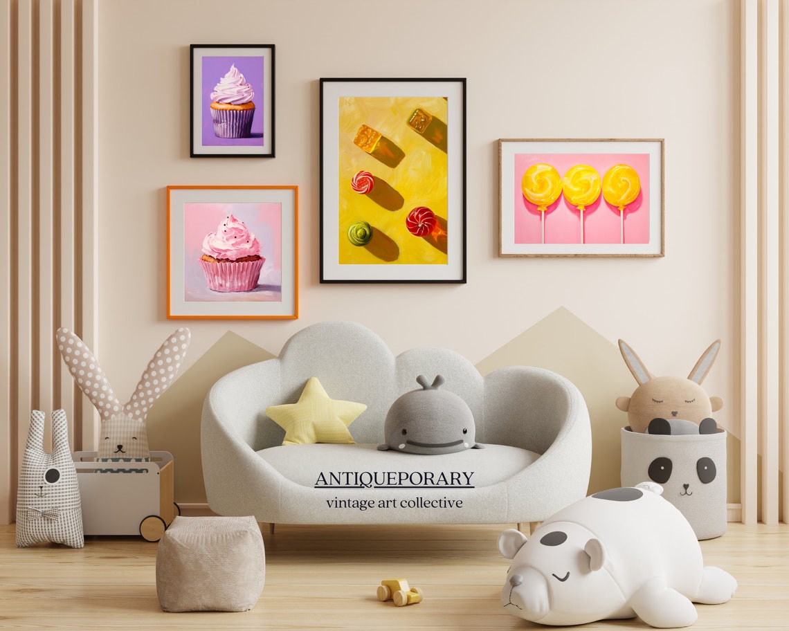 Candy Pieces Long Shadows on Yellow Background Playful Pop Art Poster - Image 5