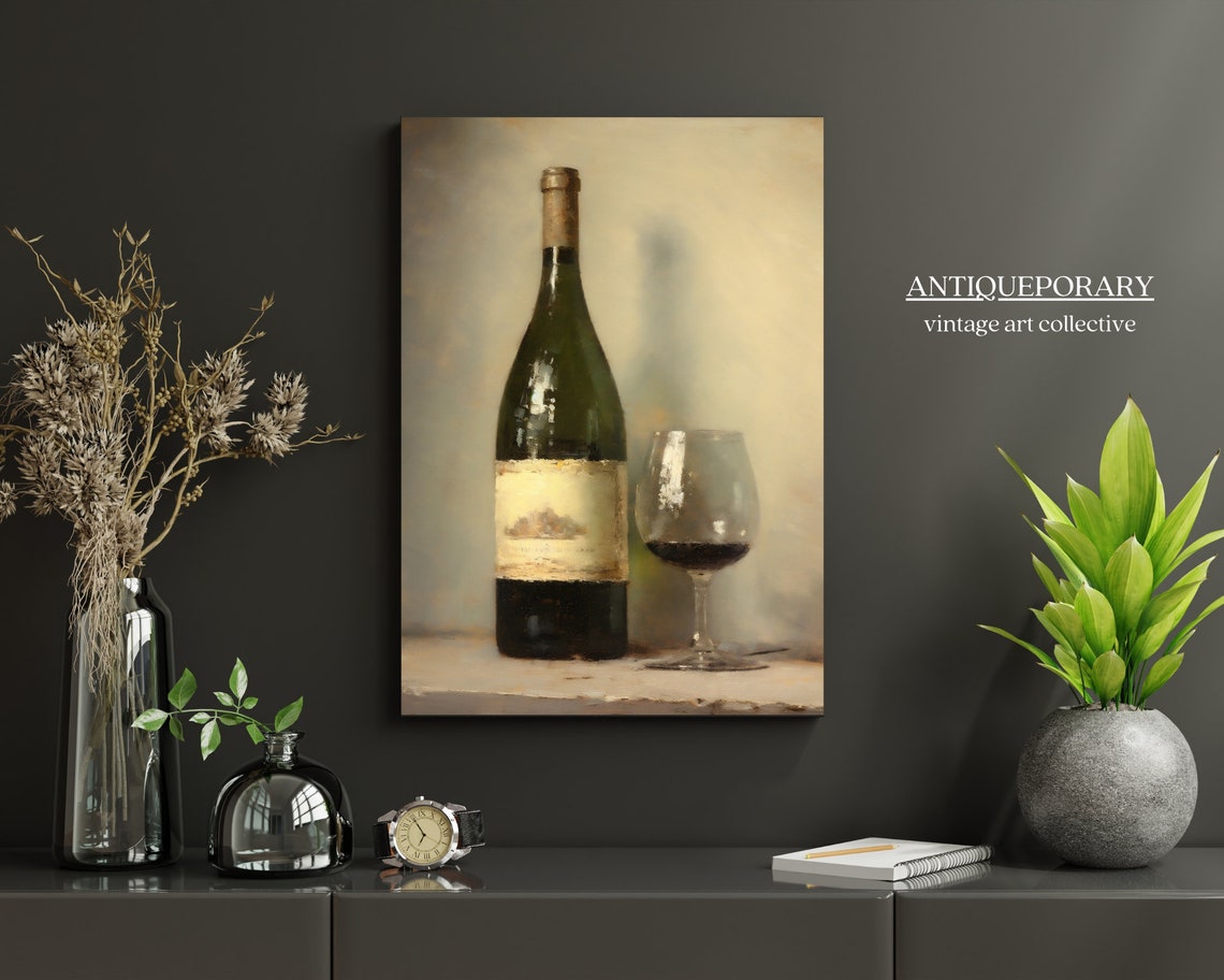 Red Wine Bottle and Filled Glass Vintage Kitchen Still Life Print - Image 7