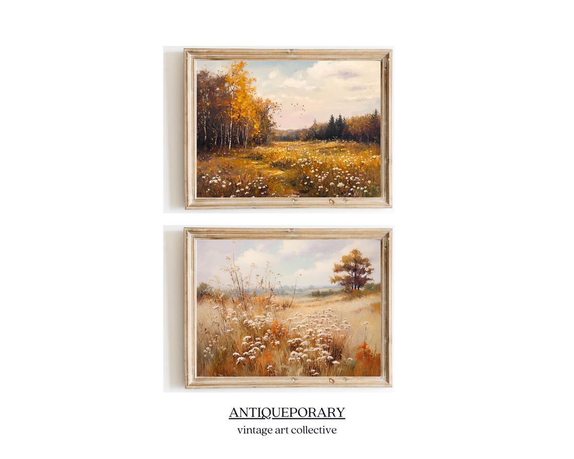 Autumn Wildflower Meadow Golden Trees Vintage Oil Painting Poster - Image 4