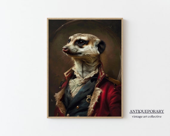Victorian Animal Portrait Royal Meerkat Vintage Print Dressed Animal Art Altered Art Renaissance Animal Art Animal Lover Gift