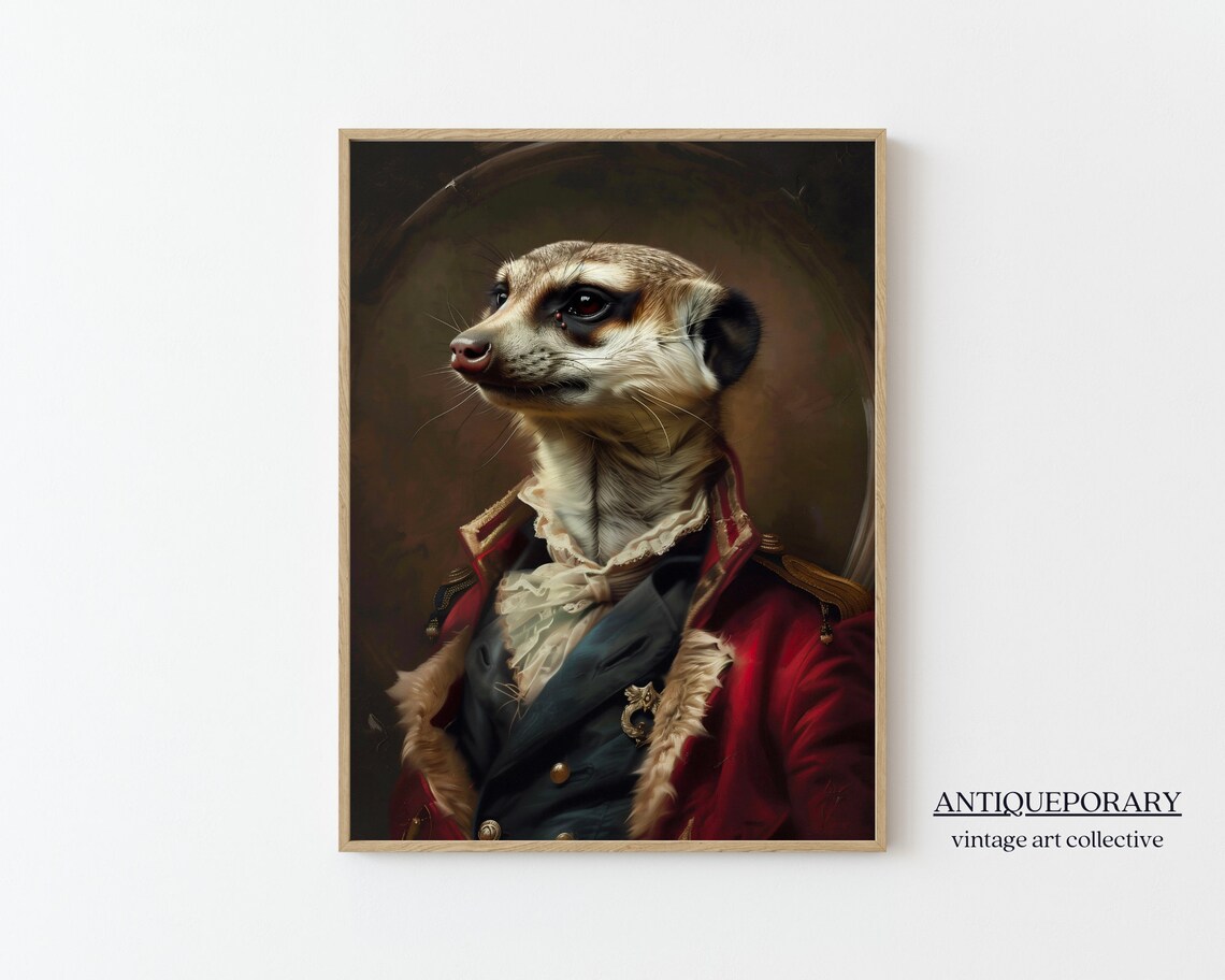 Meerkat Soldier in Red Military Coat Vintage Portrait Poster