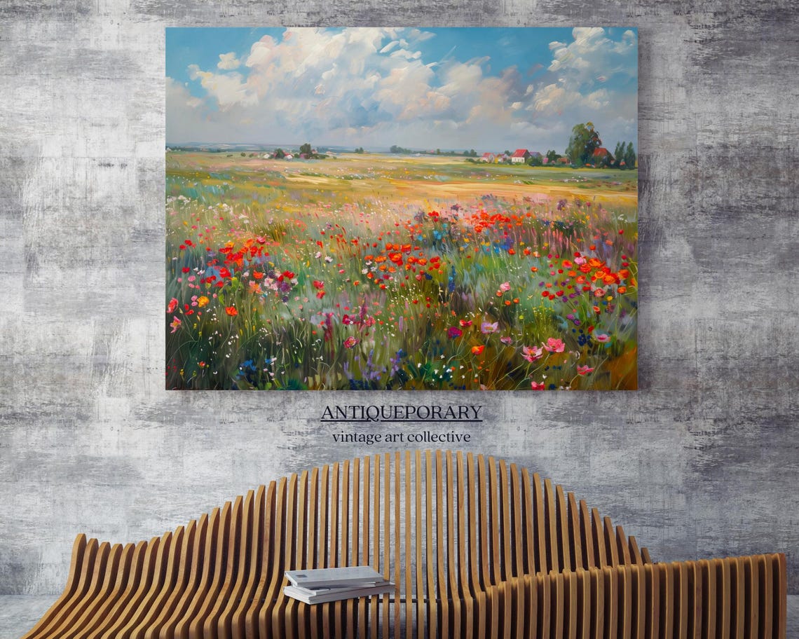 Colorful Wildflower Meadow Distant Farmhouse Summer Landscape Poster - Image 5