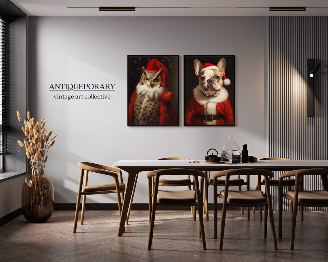 Christmas Santa Owl Vintage Portrait Dressed Animal Print Festive Wall Art Christmas Animal Wall Art Vintage Xmas Art Print - Image 5
