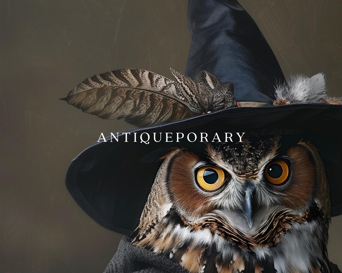 Witch Hat Owl Portrait Halloween Cloak Vintage Style Painting Poster - Image 3