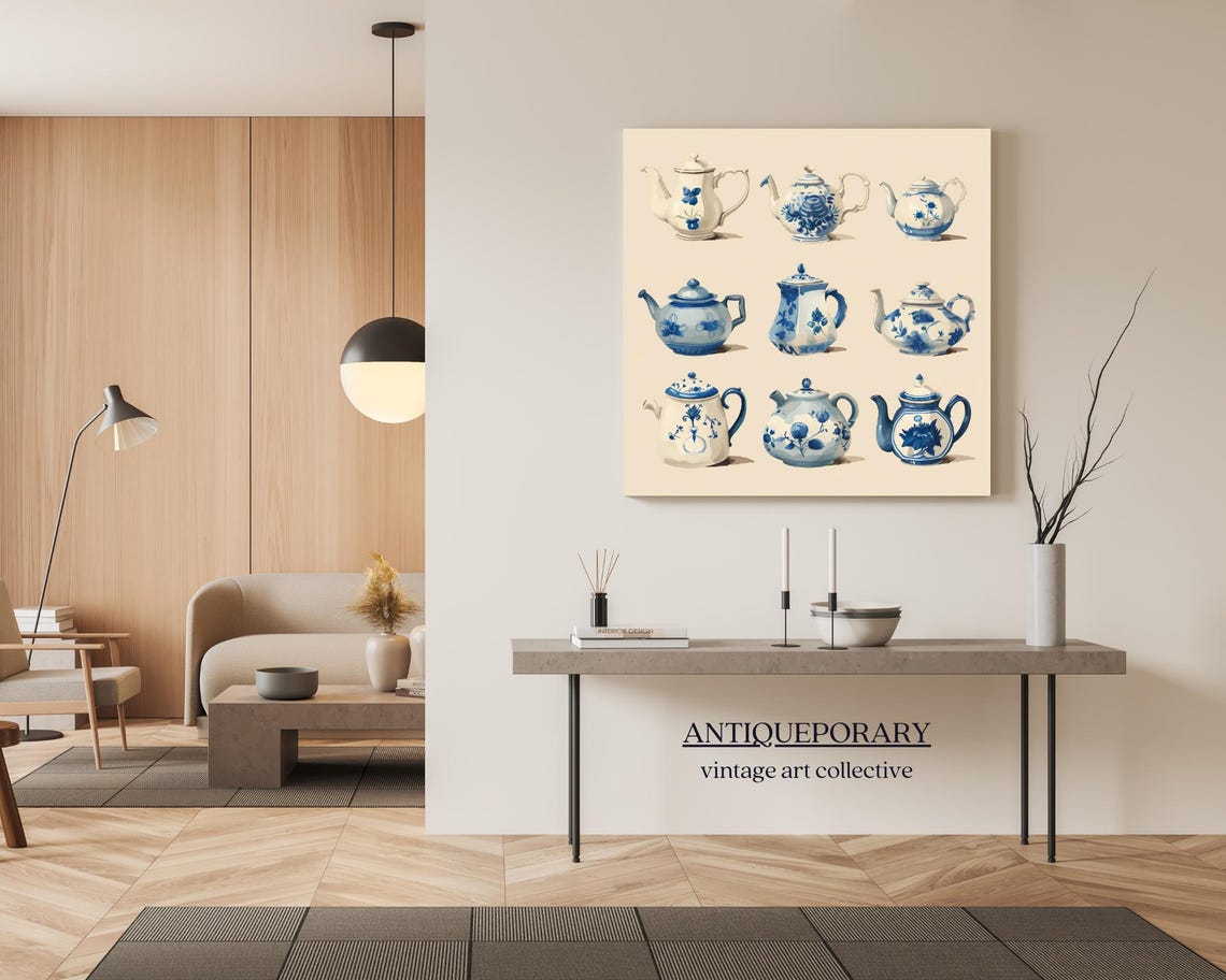 Blue and White Delft Teapot Collection Vintage Kitchen Art Poster - Image 4